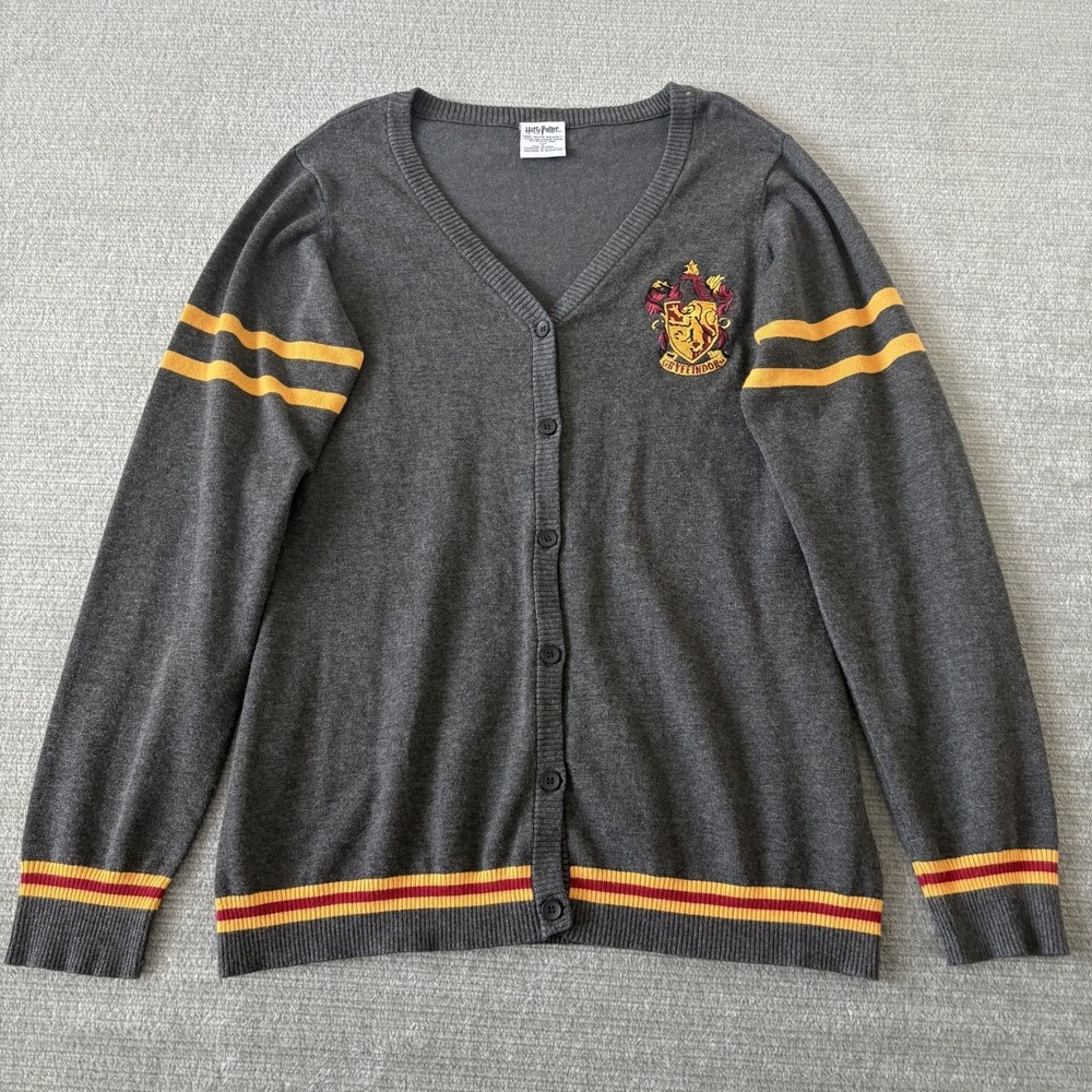 Harry Potter Women's Gryffindor Cardigan Size XL Gray Button Up Sweater Top